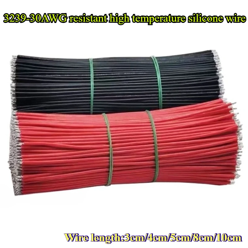

1000Pcs/lot High temperature silicone wire 3239-30AWG battery power conductive welding harness double-headed tinned wire 3-10cm