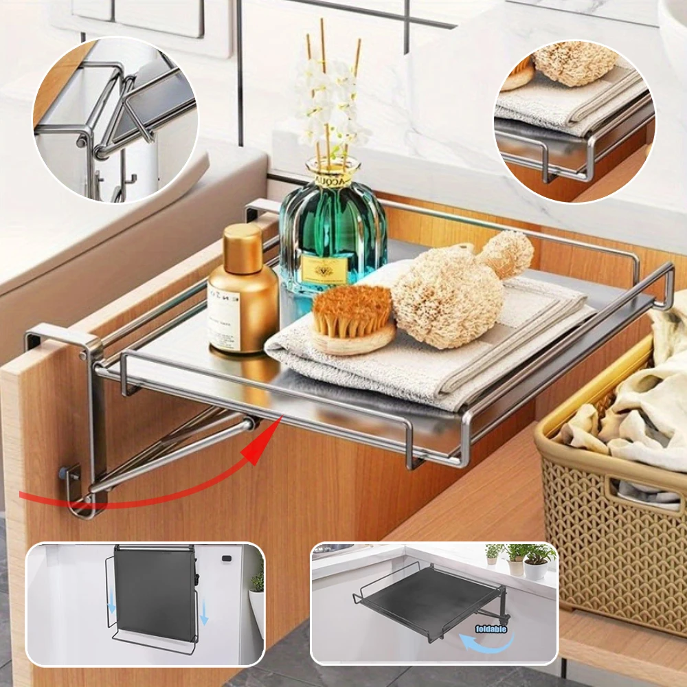 

Foldable Cabinet Door Organizer Countertop Shelf Multifunction Adjustable Countertop Rack for Bathrooms Kitchen Keuken Organizer