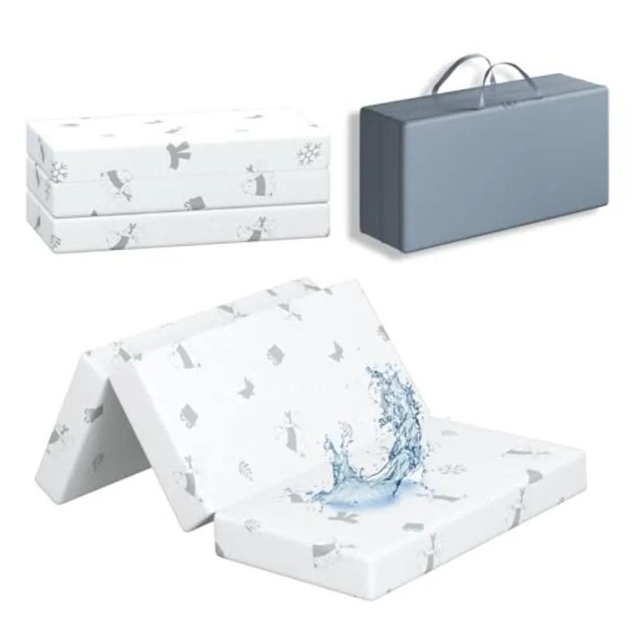

3"x26"x38" Trifold Mattress Topper, Waterproof Breathable Soft Removable Cover, Portable Mattress Pad with Carry Bag for Indoor