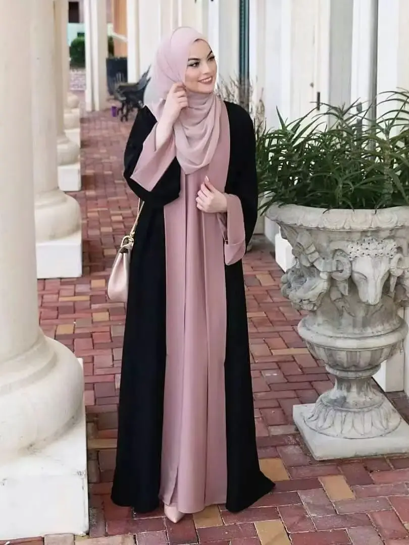 

Fashion Muslim robes fake two peices abaya dubai islamic beautiful hit color abayas wy2013 prayer service clothing