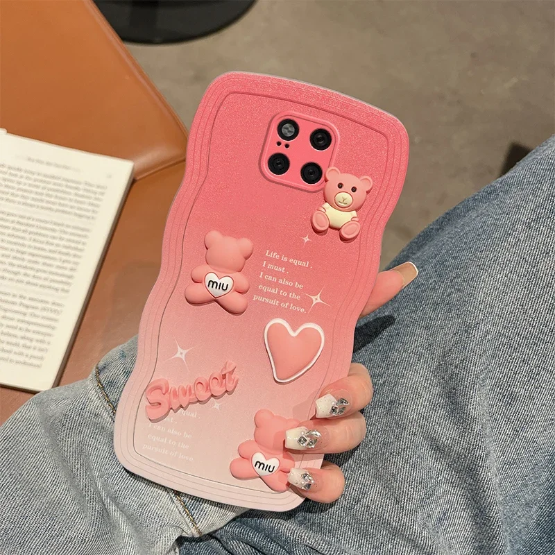 For Huawei Mate 20  Pro Case Soft Silicone Waves Back Cover 3D stereoscopic Cute Bear Huawei Mate20Pro Phone Case