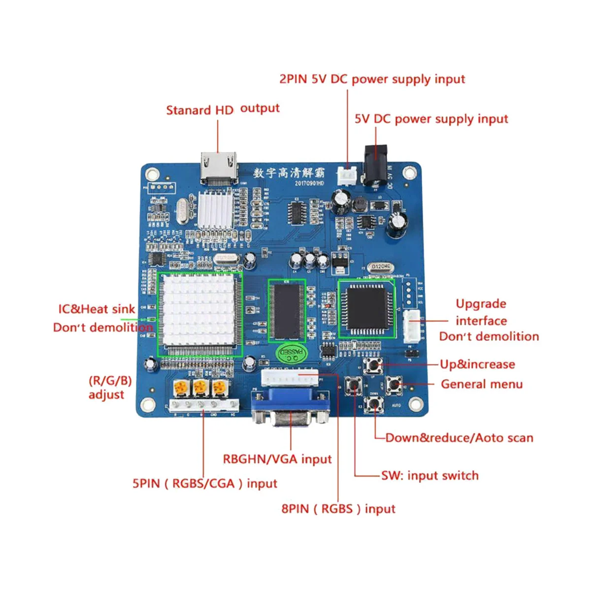 HD Video Output Converter Board VGA/RGB/CGA// to -Compatible for Arcade Blue Game Machine Video Converter