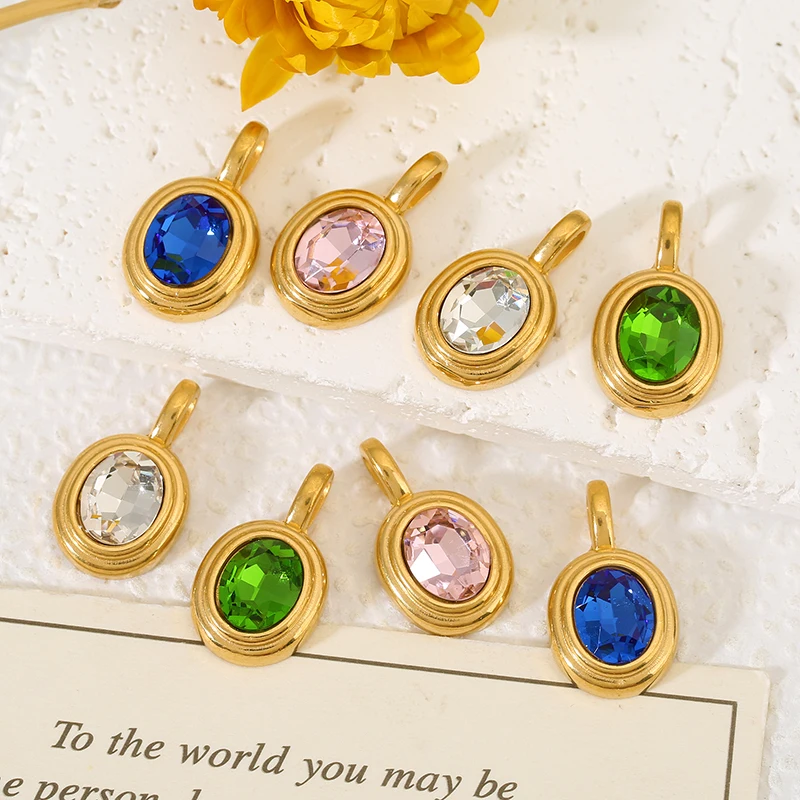 3pcs Stainless Steel Oval Zircon White Blue Crystal Charms Pendant for Women Necklace Earring Luxury Jewelry Making Accessories