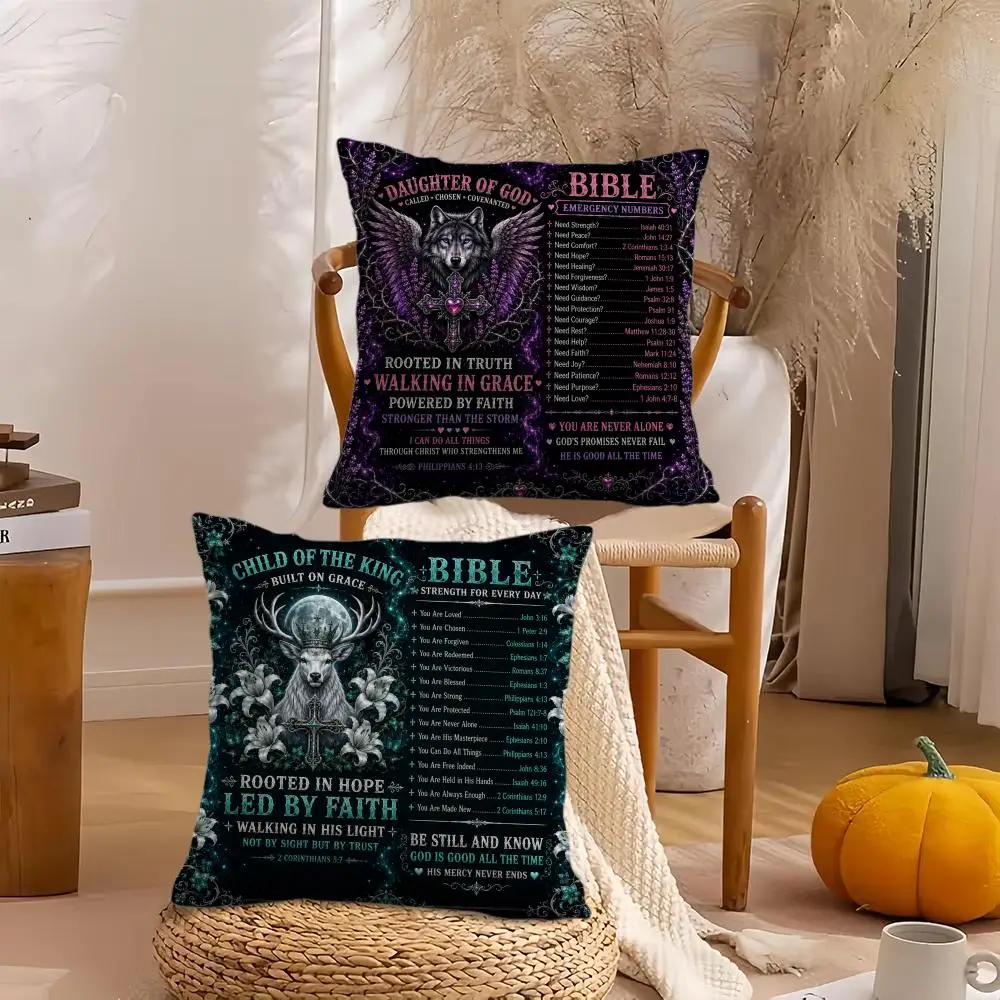 Bible Emergency Verses Cushion Cover Soft Plush Throw Pillow Cover Double-Sided Decorative Cushion Case Sofa Bedroom Home Decor