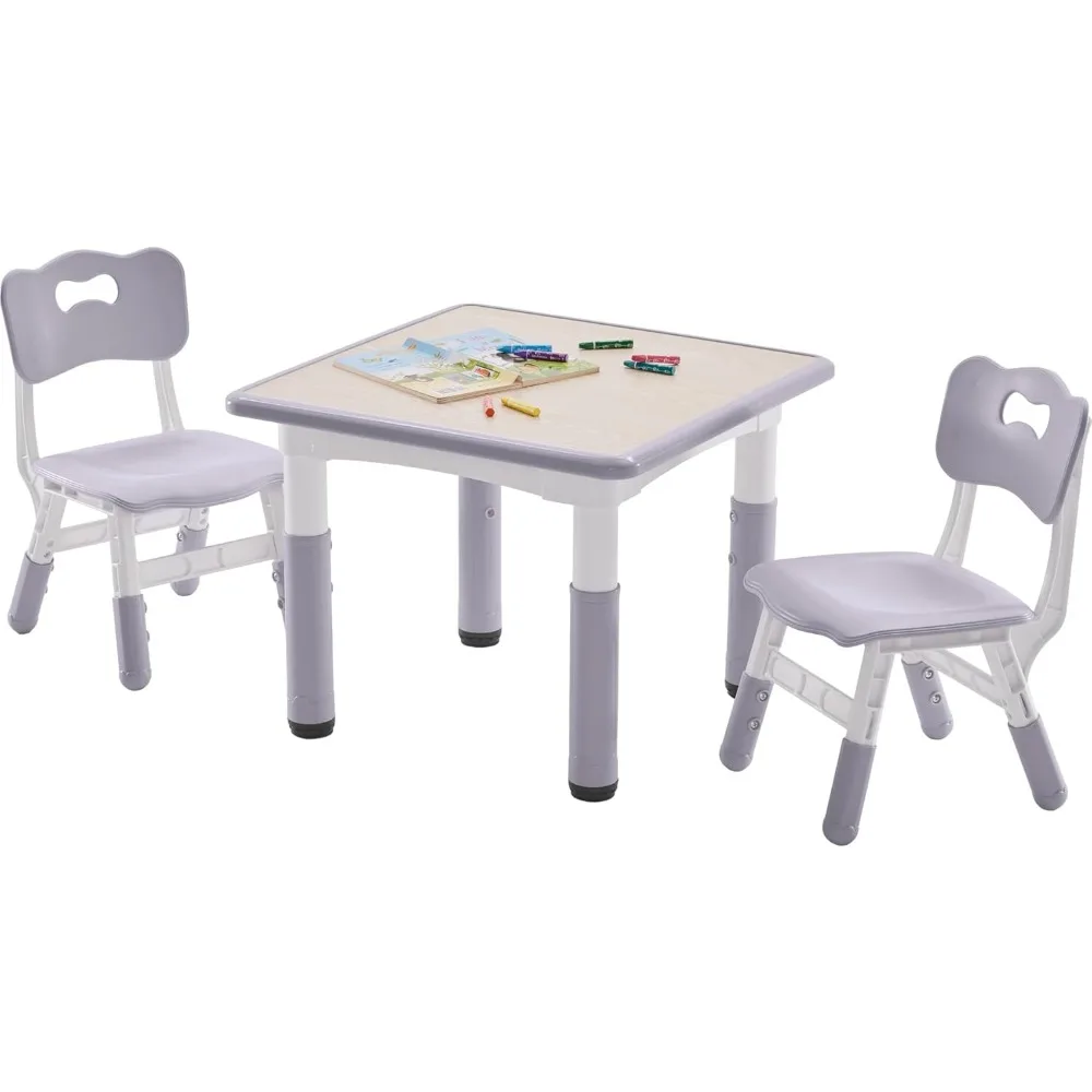 

Kids Table and 2 Chairs Set, Height-Adjustable Toddler Table and Chairs Set with Graffiti Desktop