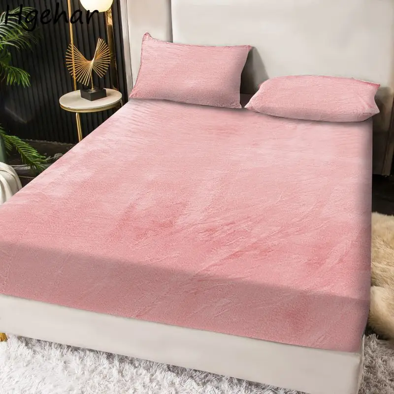 

Winter Floral Fleece Bed Sheets Anti-slip All Inclusive Fitted Sheet Soft Skin-friendly Breathable Bedcloth Mattress Protector