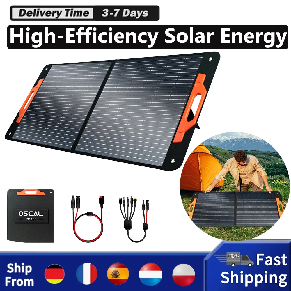 Blackview Oscal PM100 Foldable Solar Panel, IP65 Waterproof, with Type-C QC3.0, USB Output and 5-in-1 Cable