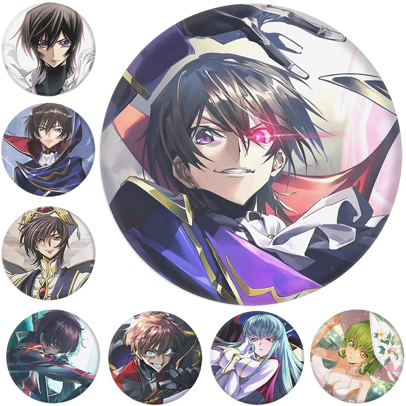 

Значок Lelouch Lamperouge, периферийные устройства в стиле аниме, булавки CC, фигурка рыцаря семи, металлический значок Kallen Stadtfeld, брошь на пуговицах, игрушки