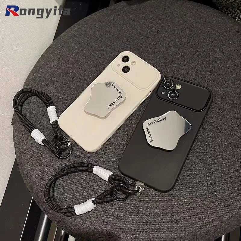 For Vivo V40 V30 V29 V27 V25 V23 V20 Pro V21 4G 5G V27e V21s V17 Neo Phone Case Geometry Mirror Holder Cover With Lanyard