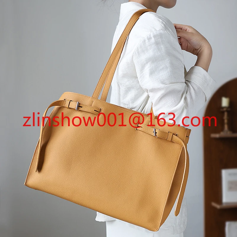 High Quality Women's Laptop Bag Full Grain Cowhide Totes Handbag Luxury Genuine Leather Shoulder Bag Large Capacity for Ladies
