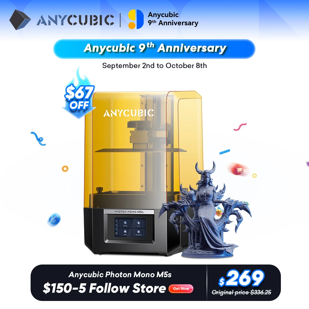 

ANYCUBIC Photon Mono M5s 10.1'' 12K SLA LCD 3D Printer High Speed 150mm/h Resin 3D Printer Printing Size 200*218*123mm