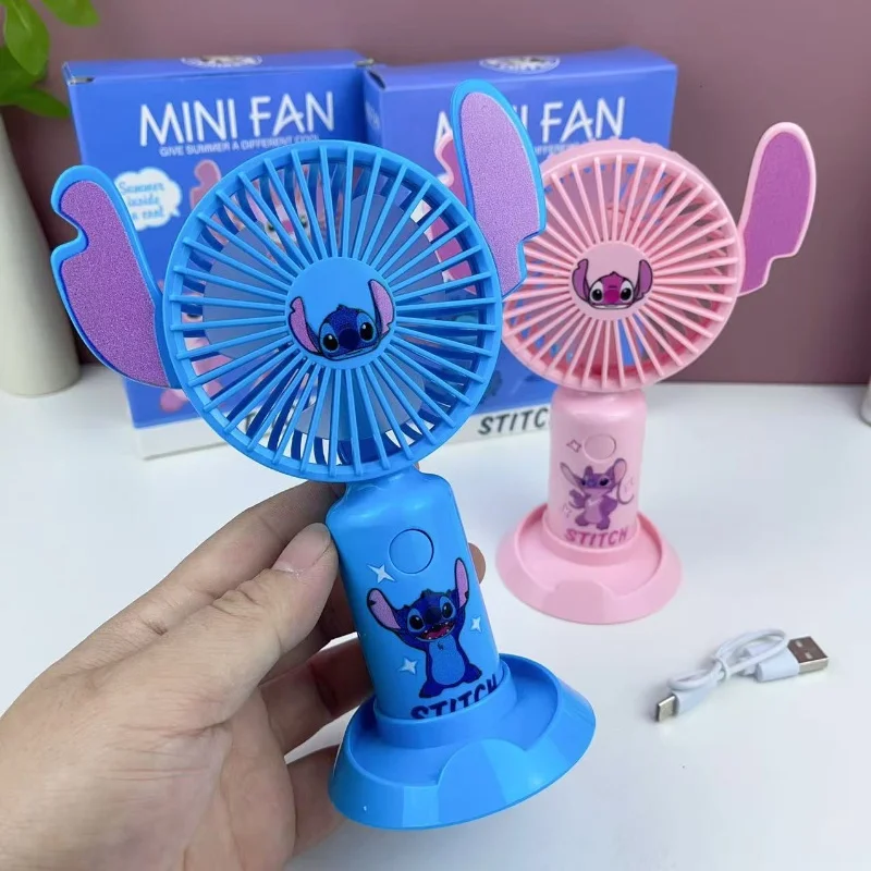 Lilo&Stitch Anime Mini-Ventilator Neuer Kawaii Cartoon Anime Zubehör USB-Aufladung Leuchtender Handventilator Süße Kawaii Geschenke Spielzeug für Kinder