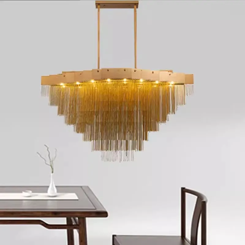 American aluminum chain pendant light Nordic creative living room restaurant hotel club tassel pendant light