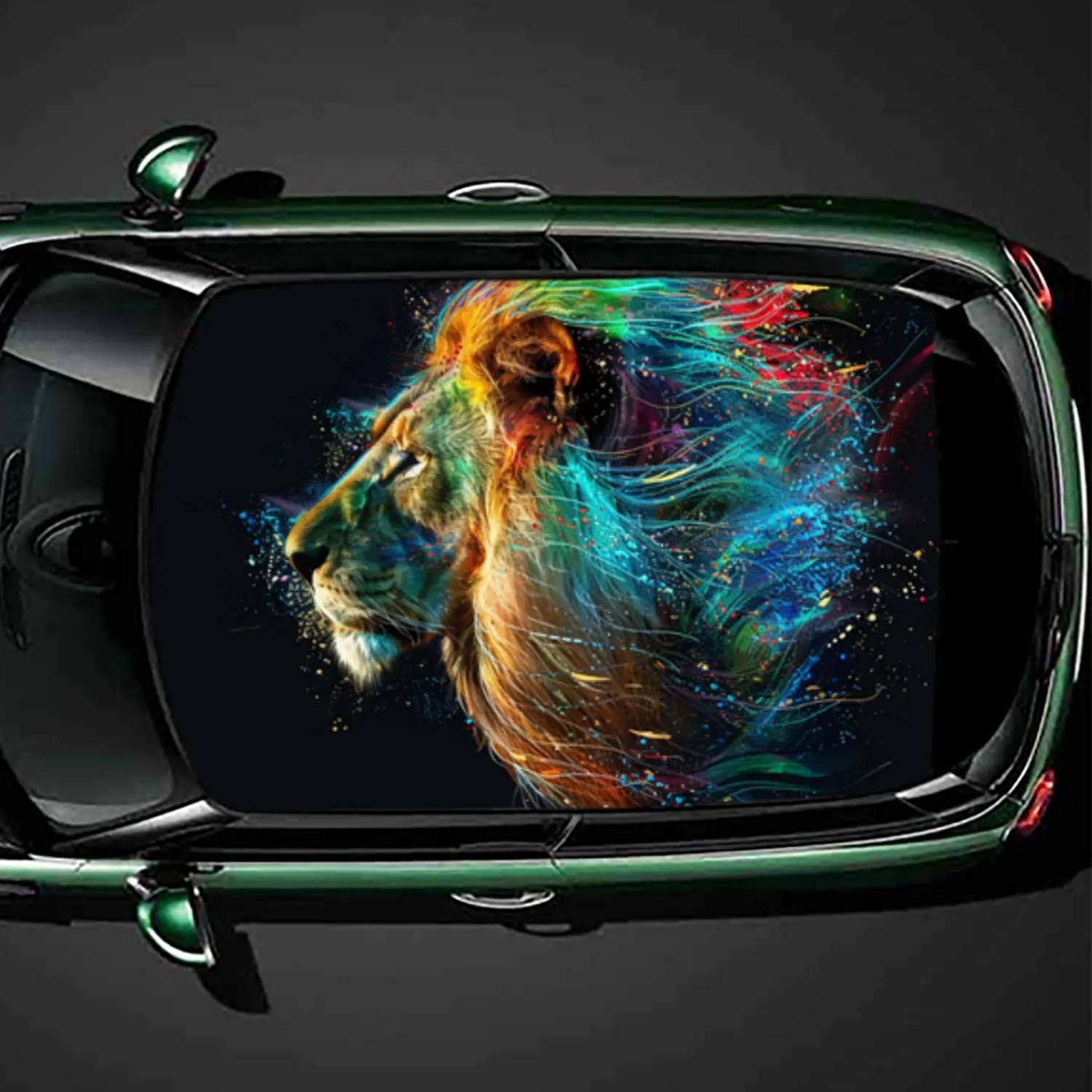

Colorful Lion Flame PVC Car Roof Vinyl Wrap, Self-Adhesive Waterproof Automotive Sticker, Anti-Scratch Decorative Film for Sedan