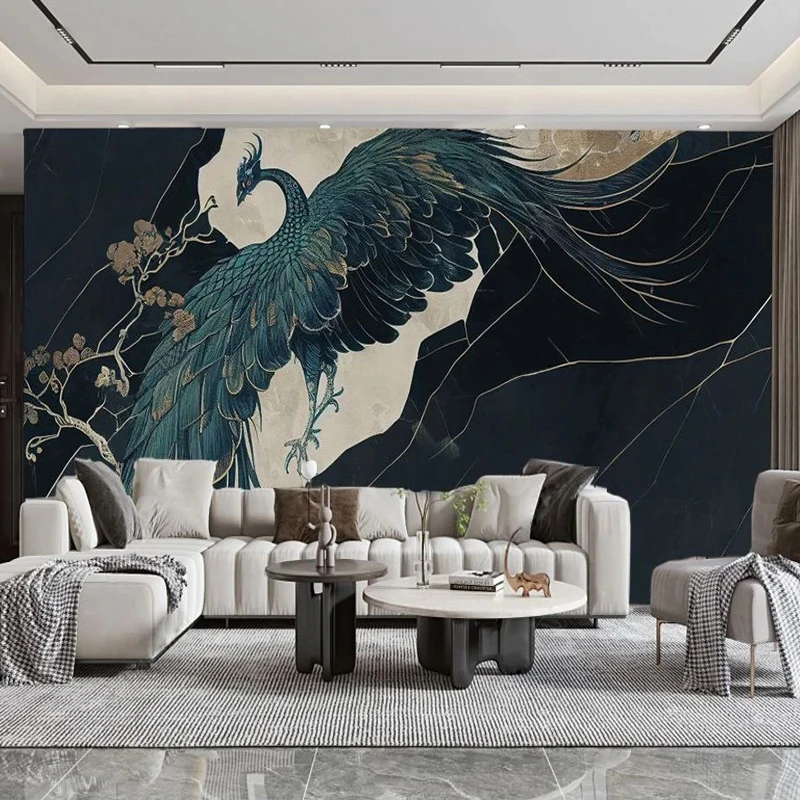 Modern Creative Blue Peacock Wall Art Painting 3D Wallpaper Custom Large Mural Paper for Living Room TV Background Home Decor