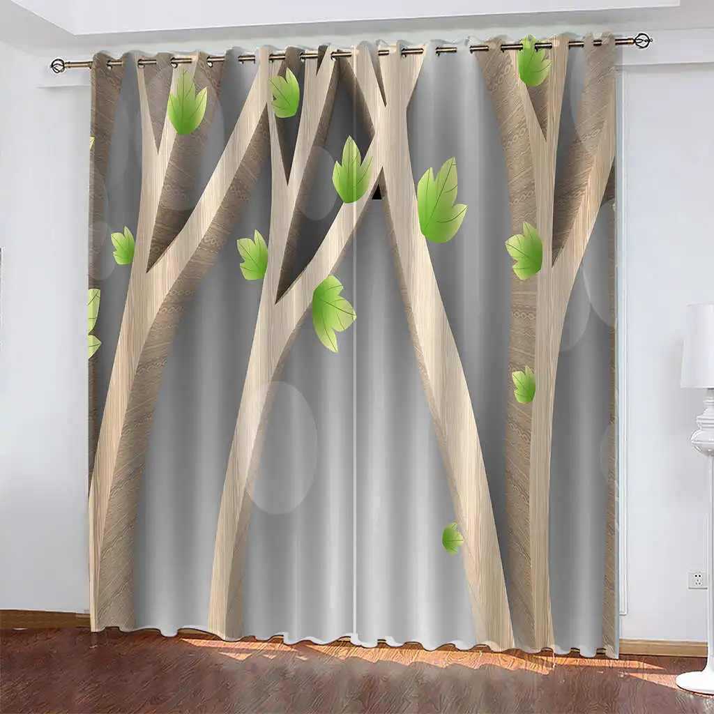 

False window Print Nordic Modern Household Curtains Woven Blackout Curtains Biparting Open Curtains for Home Cortina De Sombra