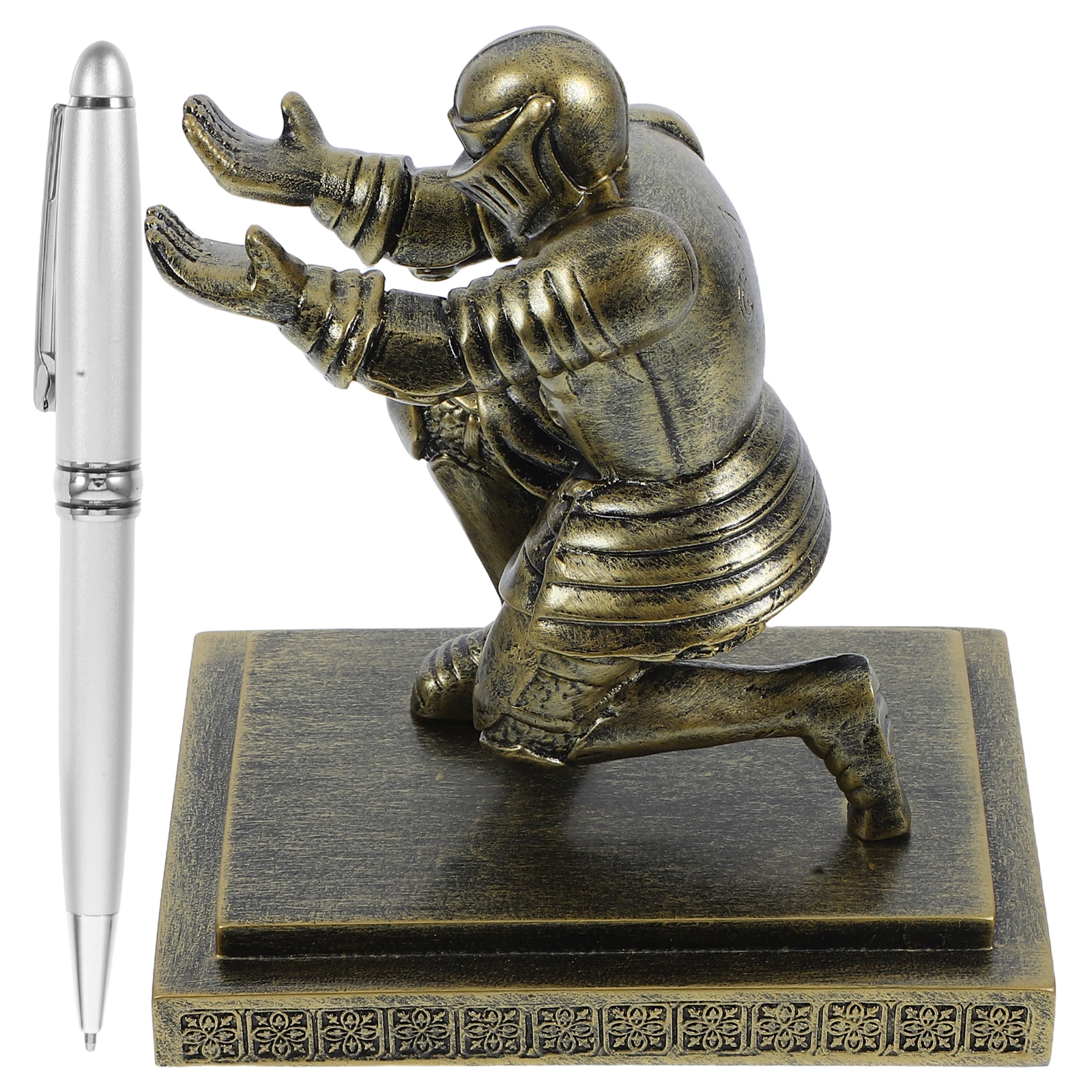 

Soldier Pen Holder Desk Accessory Organizer Bracket Creative Desktop Resin Knight Shape Metal Multifunctional Use Stable