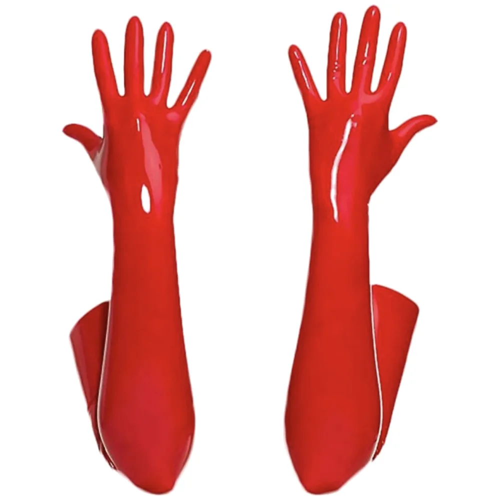 

Women Clubwear Cosplay Accessories Red Black Shiny Leather Long Gloves Wetlook Latex Dance Performance Gloves