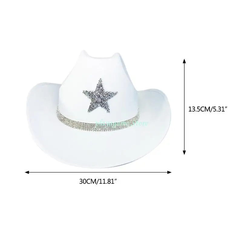 Y88A Sunproof لحجر الراين نجمة فيدورا قبعة قبعة رعاة البقر مع حافة لفة الجاز الغربي H