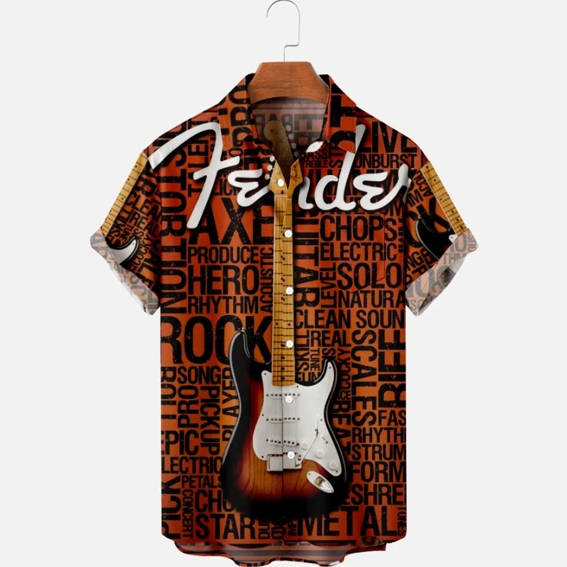 

2022 New Original Risk Free Guitar Instrument 3D Printing Lapel Men's T-Shirt Top Hawaiian Beach Style