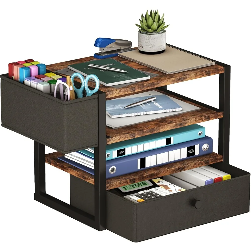 منظمات المكتب وملحقاتها، منظم ملفات صينية الحروف الورقية من 4 طبقات مع درج قماش و3 حامل أقلام، ملحق مكتب المكتب