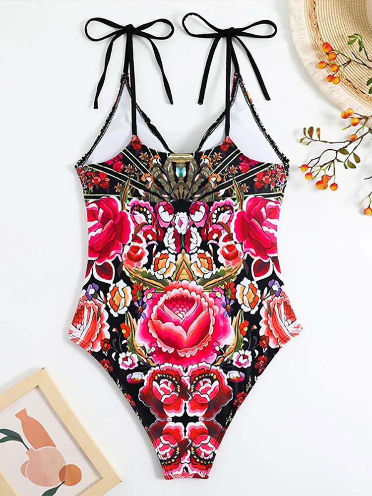 Fashion Leopard Print Woman Swimsuits 2024 High Waisted Lace Up Swimwear One Piece Sexy Backless Feminine Bikinis with Cover Up