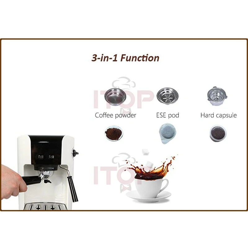 ITOP Professional Semi-automatic Coffee Maker Home Small Ltalian Coffee Machine Milk Foam for Coffee Powder/ESE Pod/Hard Capsule