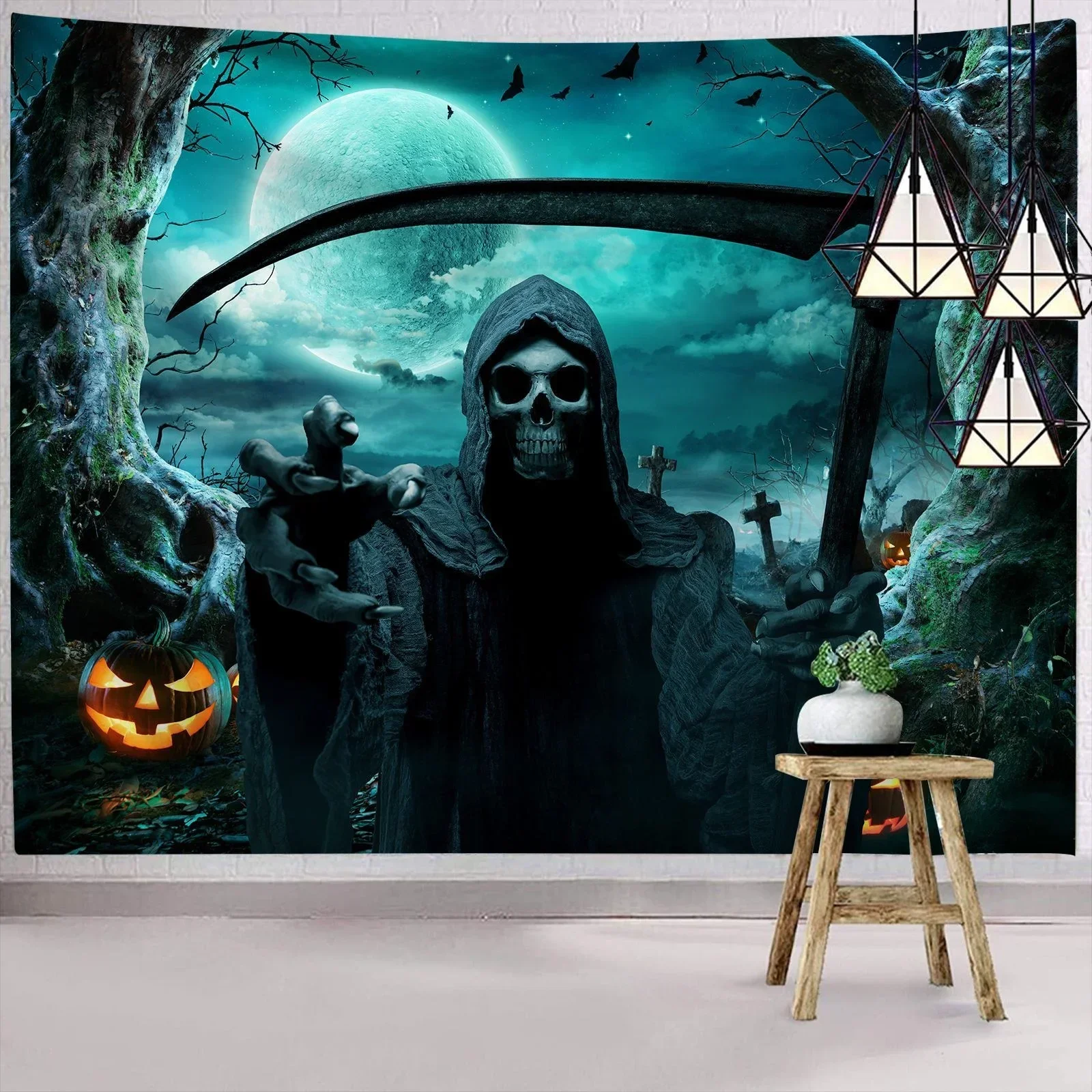 Dark Halloween Horror Tapestry Scared Zombies Wall Hanging Witch Mysterious Woman  Home Decor Festive Background