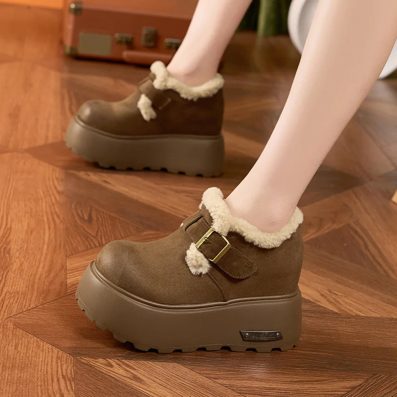 

9.5Cm High Heel Ankle Boots for Women 2025 Winter New Fashion Cow Suede Platform Boots Ladies Increased Internal Shoes
