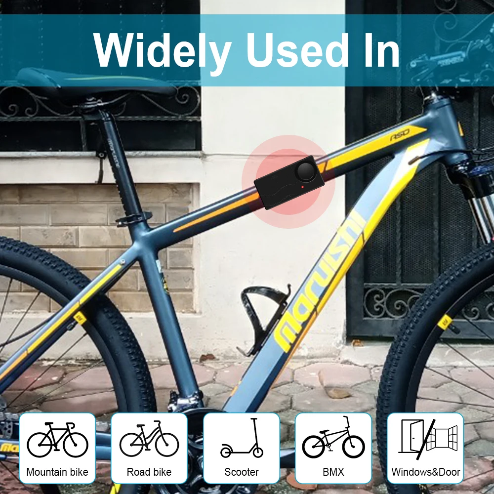 Awapow Allarme bici a vibrazione wireless con telecomando Allarme antifurto 110dB Forte allarme per porte e finestre per bici Sistema di sicurezza domestica