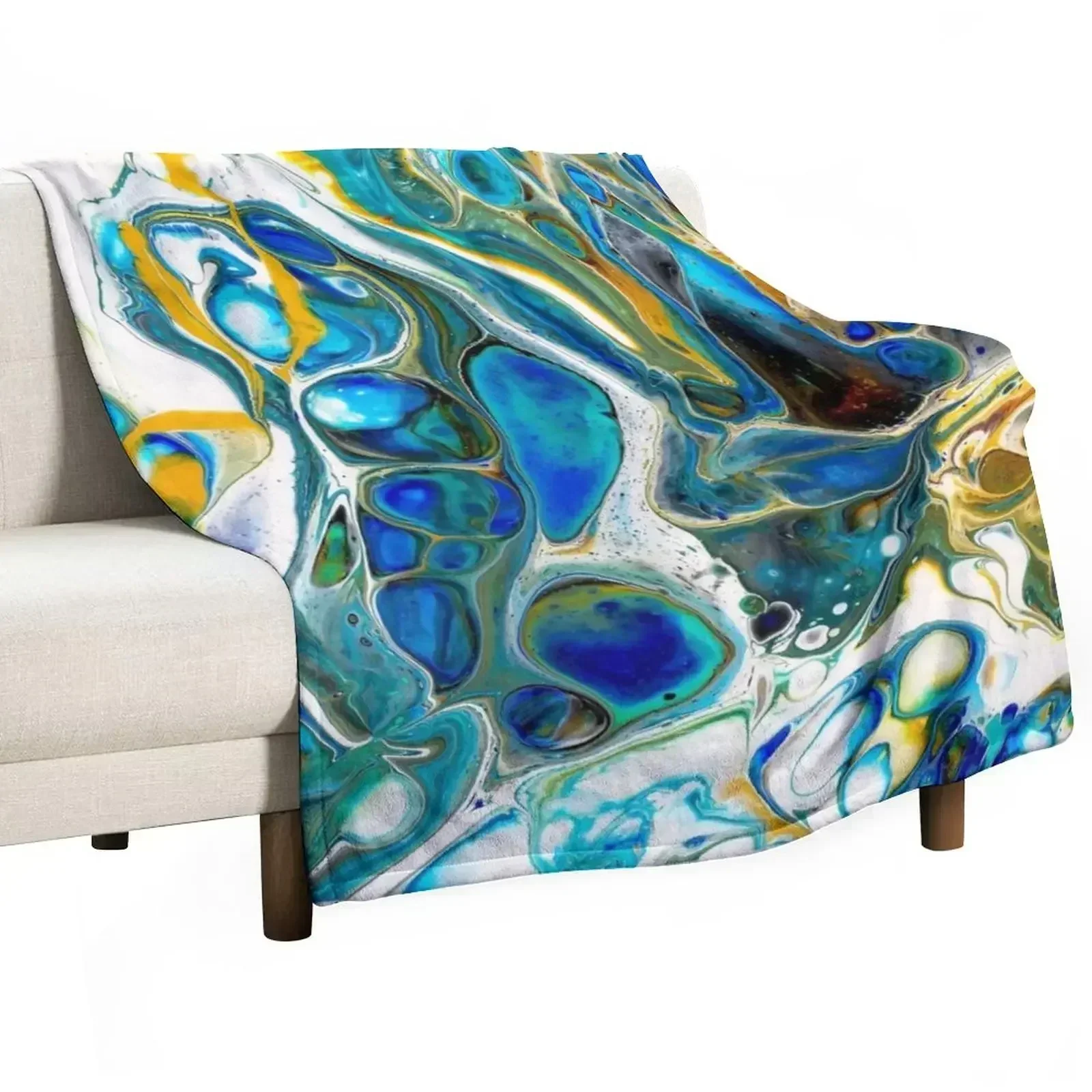 Acrylic painting, acrylic on canvas, white-blue-gold Throw Blanket Personalized Gift Flannel Fabric Hairys Retros Sofa Blankets