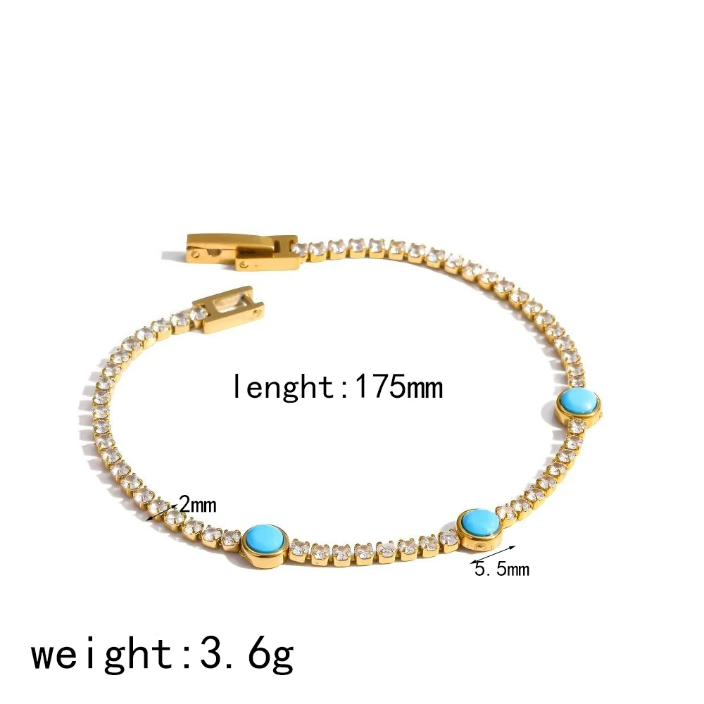 Luxuriöses Modisches Naturstein-Zirkon-Kettenarmband 18K Vergoldeter Edelstahl Wasserdichter Damenschmuck für Frauen – Detail 7