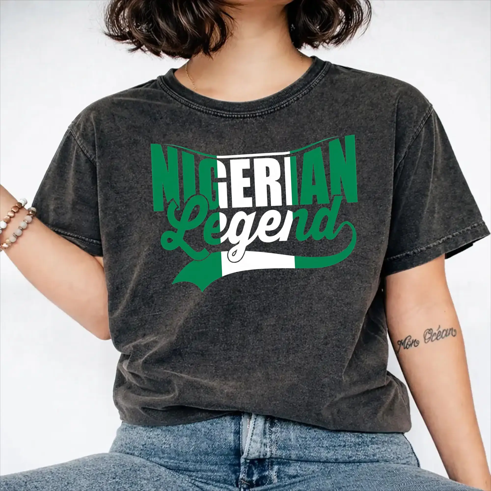 Harajuku Washed Shirts Nigerian Pride Nigerian Legend Nigeria Flag  Merch Fashion T-Shirts Oversize  Streetwear Short Sleeve