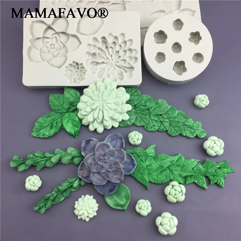 Succulent Ivy Rose Eucalyptus Leaves Silicone Mold Trailing Mould Fondant Cake Decorating Tools Sugarcraft Flower Tools F162