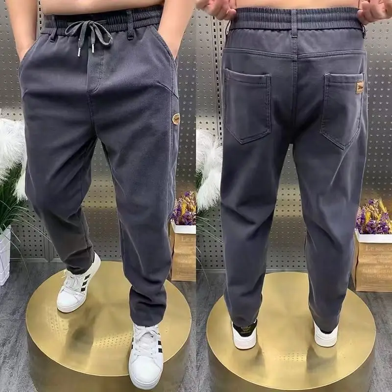 

Men's Workwear Jeans Elastic Cotton Denim Construction Site Labor Protection Trousers Youth Faion Long Pants Multi-ket