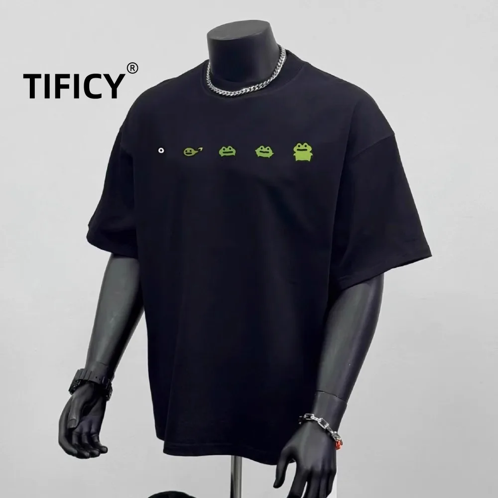 

High Street Tees Tshirts Cotton Summer Men's Breathable Simple Heavy Weight Cotton Shoulder Short Sleeve Casual T-shirt Tops