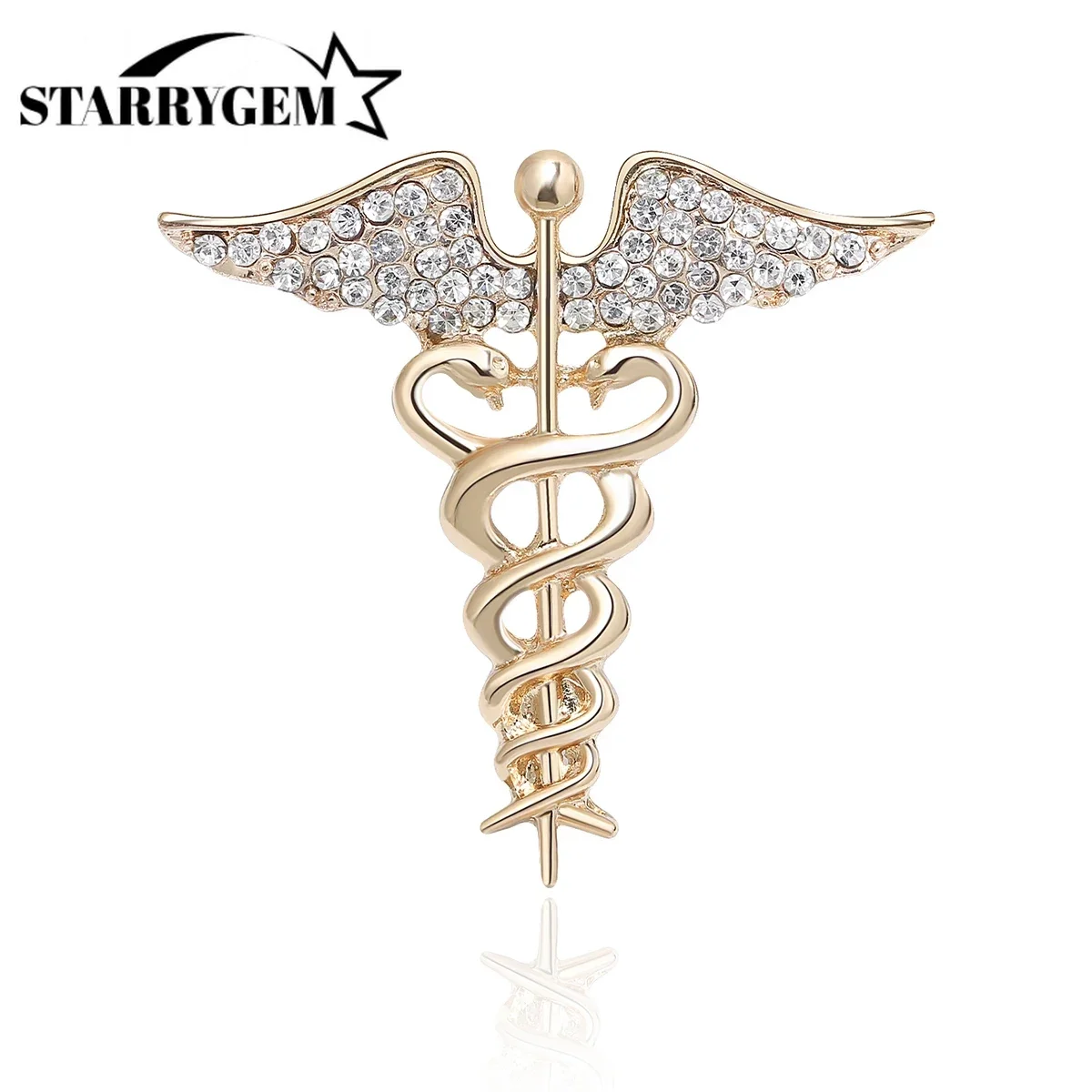 Enamel Serpent Wand Pins for Women Unisex Rhinestone Wings Brooches Office Party Friend Gifts Jewelry Accessories