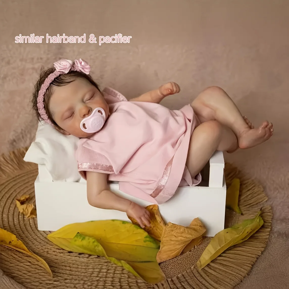 1 mini muñeca Reborn de 10 pulgadas y 26 cm, con vestido rosa, linda muñeca de simulación de realidad, pelo con raíces a mano,