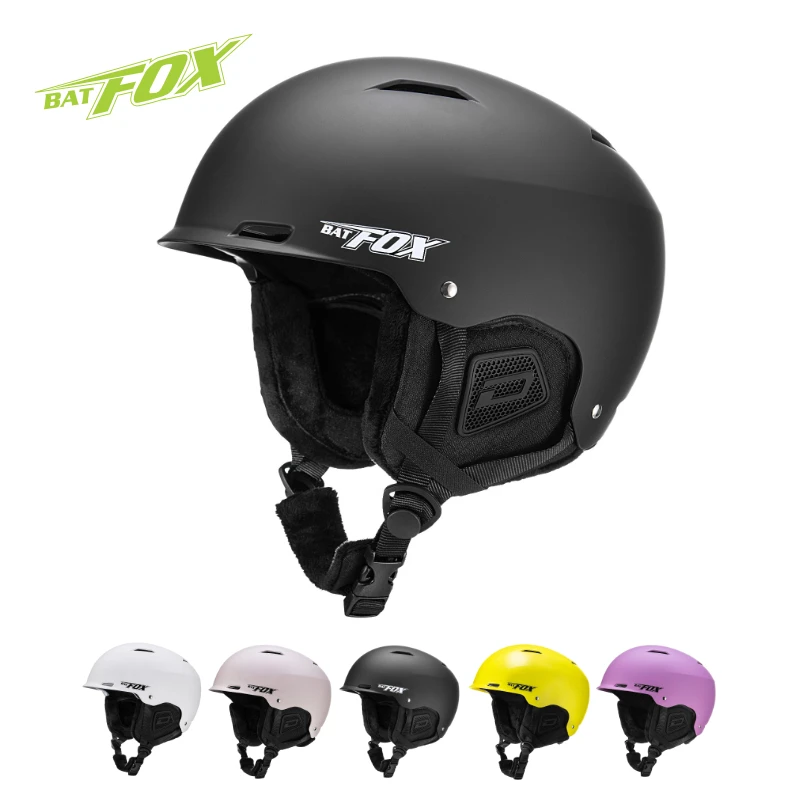 BATFOX helm Ski, pelindung kepala Snowboard Ski hitam Matte, perlengkapan keselamatan helm Ski Integral