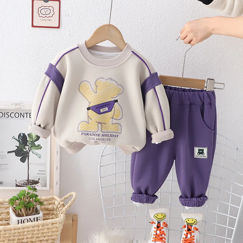 2PCS Kids Set 2024 Spring Designer Baby Boy Clothes Free Shipping Casual Cartoon Long Sleeve T-shirts Pants Childrens Boys Suit