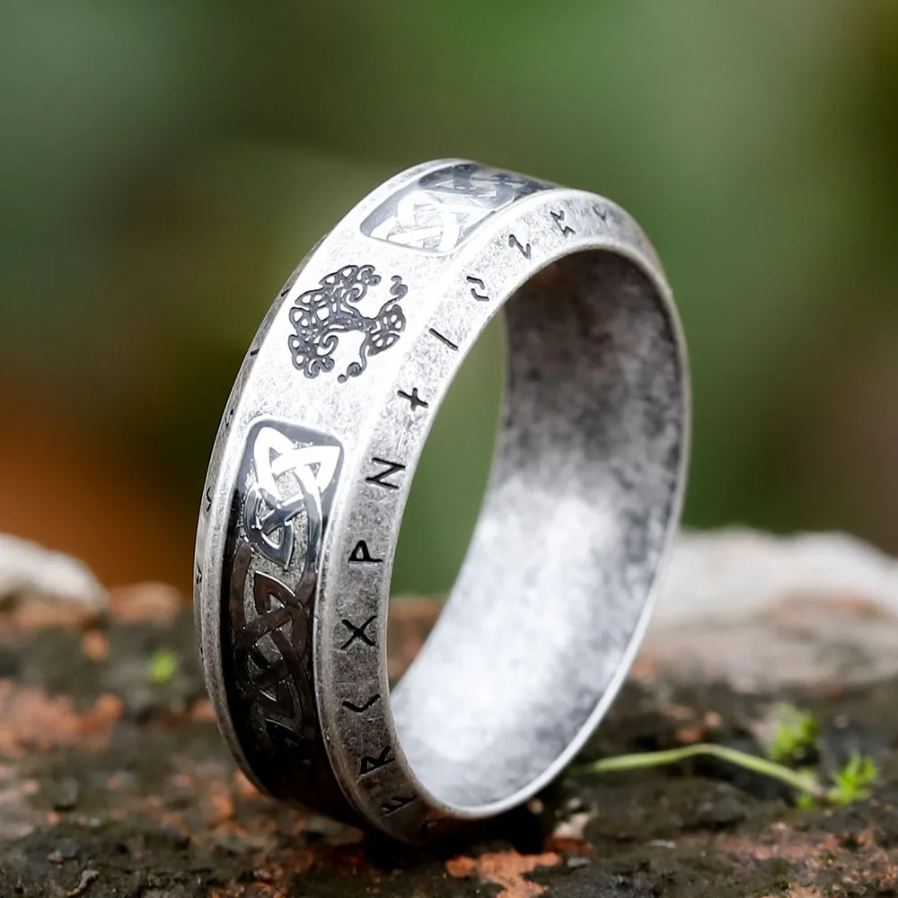 2023 Nordic Viking Letter Fashion Simple stainles steel rune Ring European and American Vintage Tree of Life Rings for gift