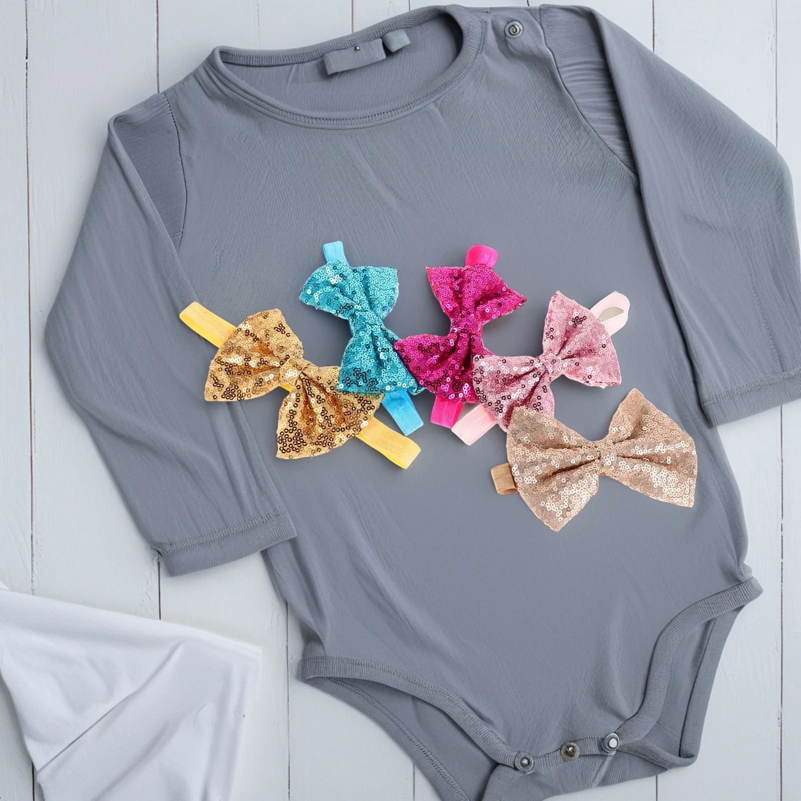 

15 шт. детских повязок на голову: мягкие эластичные повязки с пайетками и бантиками для новорожденных, малышей и девочек, для вечеринок, фестивалей, фотосессий