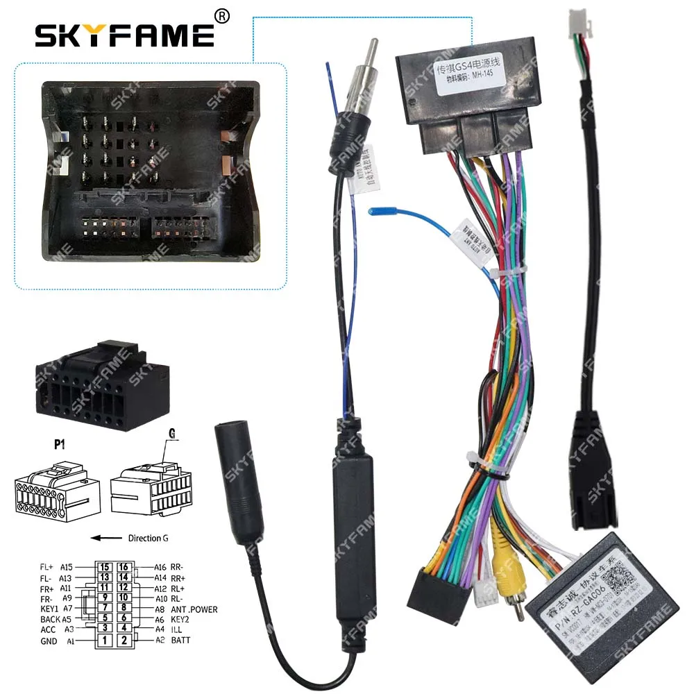 SKYFAME Car 16pin Wiring Harness Adapter Canbus Box Decoder Android Radio Power Cable For Trumpchi GS4 GA4 GAC-RZ-06