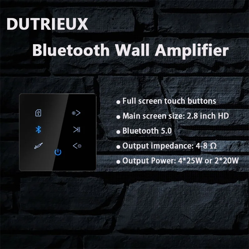 New2 Channel 20W Class D In Wall Amplifier Audio Touch Screen Bluetooth-compatible Smart Home Theater Cinema System Radio Aux