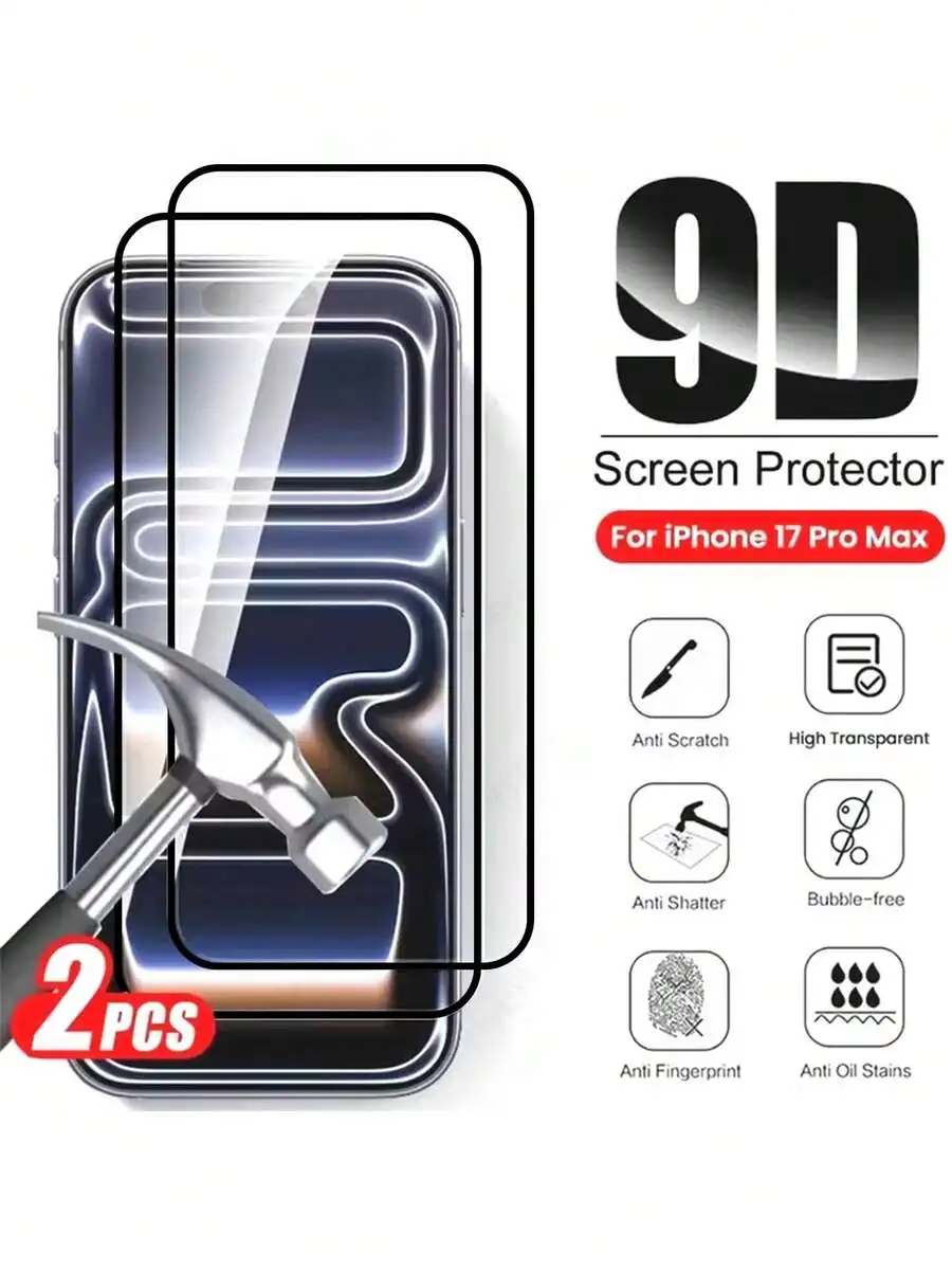 2 Stück 9D HD gehärtetes Glas Displayschutzfolie kompatibel mit IPhone 17 Pro Max, 17, 16, 15, 14, 13, 12, 11, 16E, 16 Pro Max