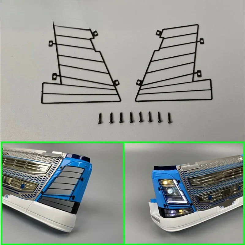 1 Pair Metal Headlights Protective Net Cover for 1/14 Tamiya RC Truck 56360 For volvo FH16 750