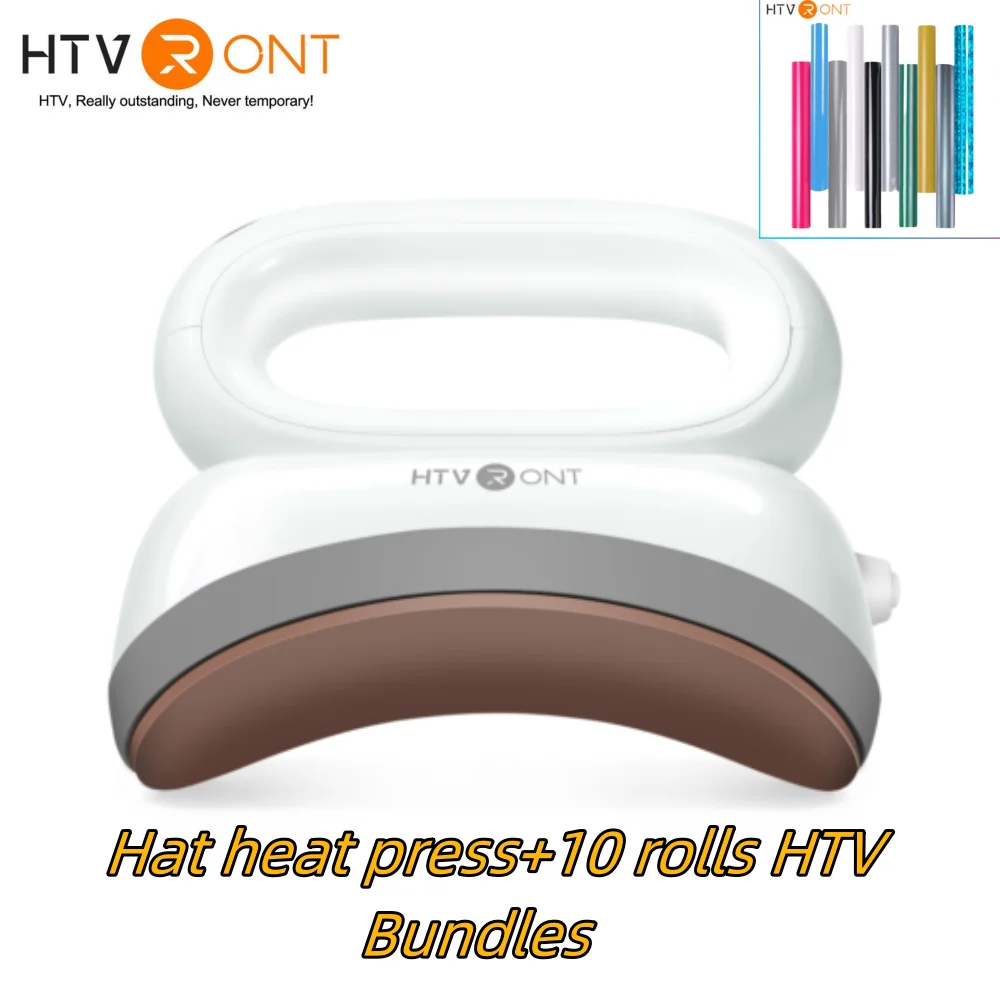 

HTVRONT US Plug Hat Heat Press Machine with Handheld Cap Easy Press Machine+ 10 rolls HTV Heat Transfer Vinyls Bundles Gifts