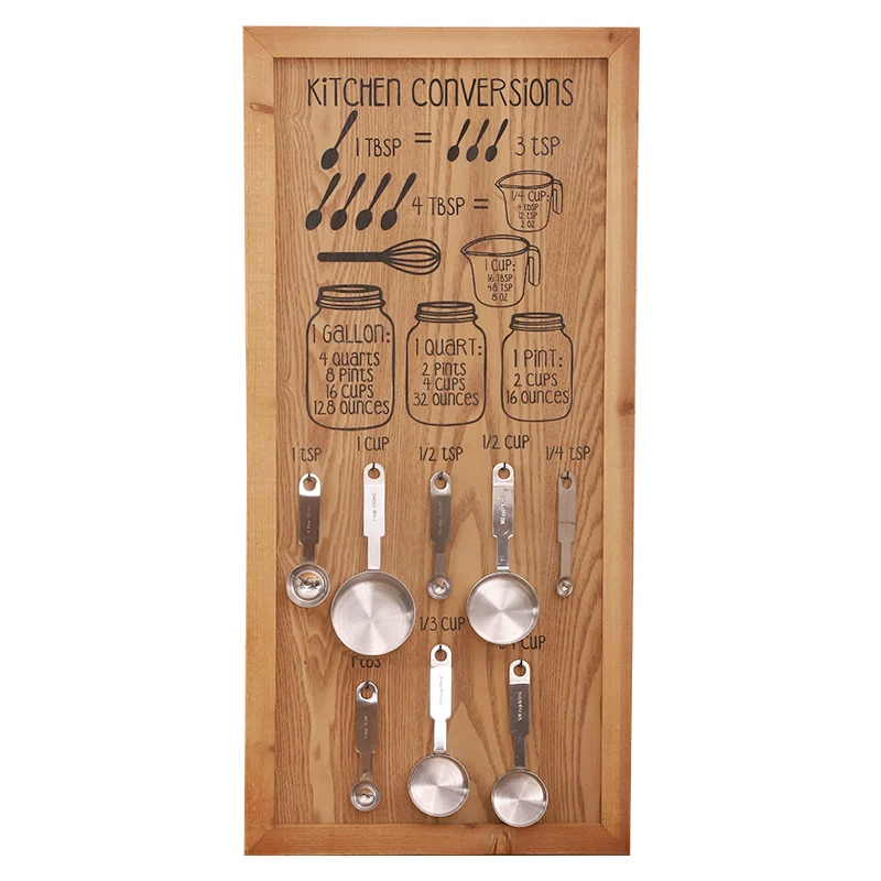 Kitchen Ornaments Handmade American Rural Wall Decor Wooden Plaque with Measuring Spoon Hooks