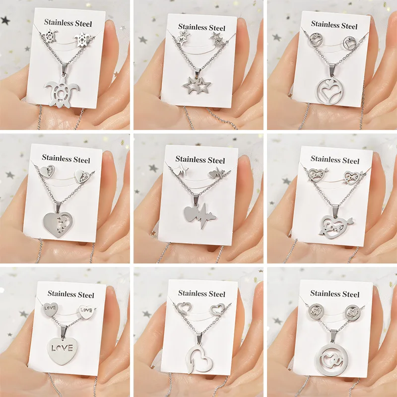 Korean Silver Color Geometry Pendant Necklace For Women Trendy Creative Charm Woman Clavicle Chain Jewelry Gifts