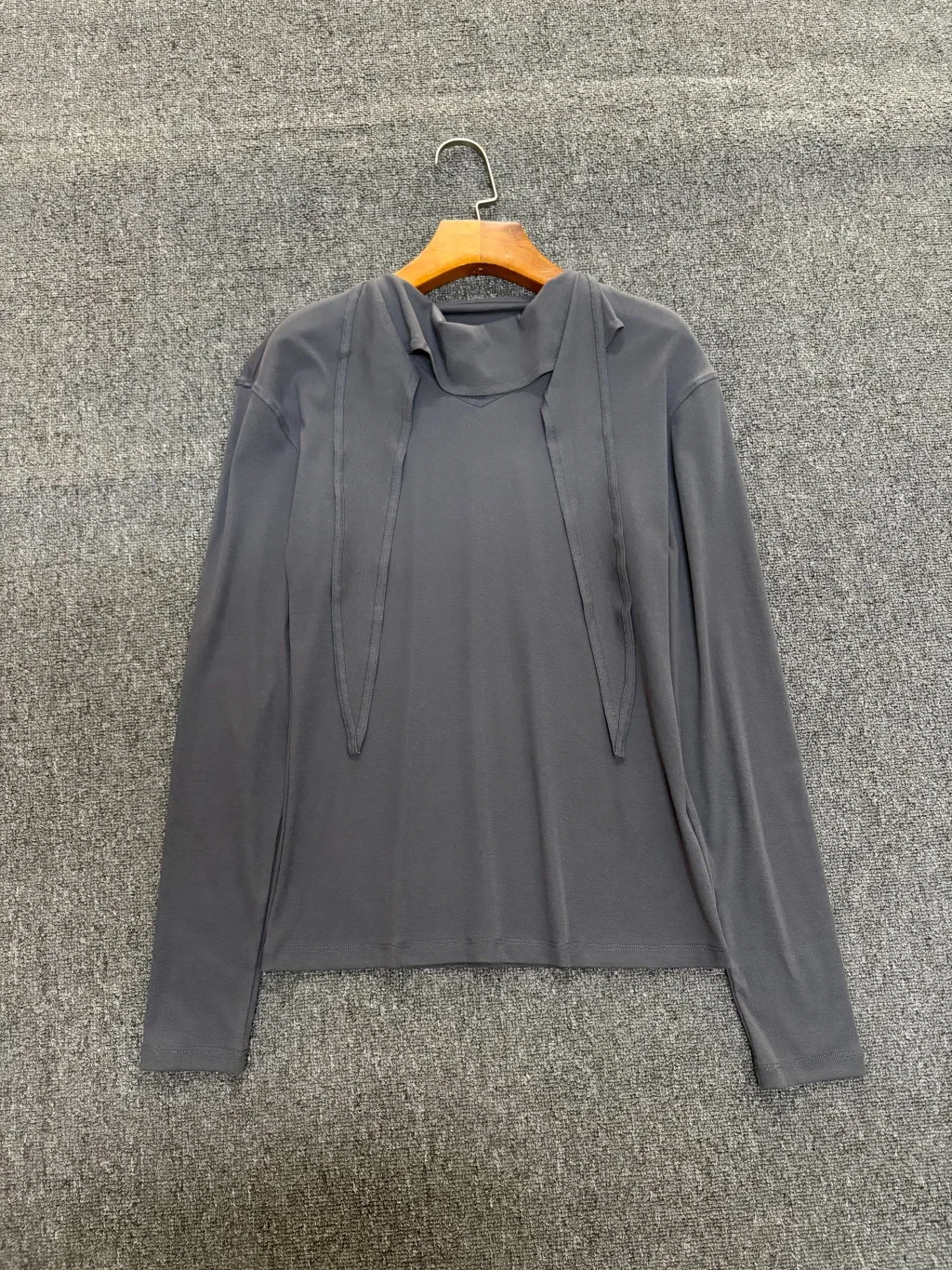 Women'S Minimalist Long-Sleeve T-Shirt With Scarf Collar – New 2026 Autumn/Winter Ribbon-Detail Base Layer Top